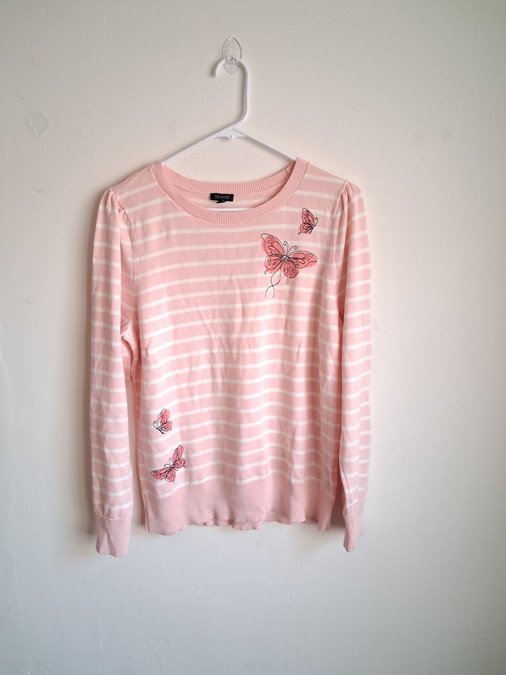 Talbots Pink Striped Butterfly Sweater Large